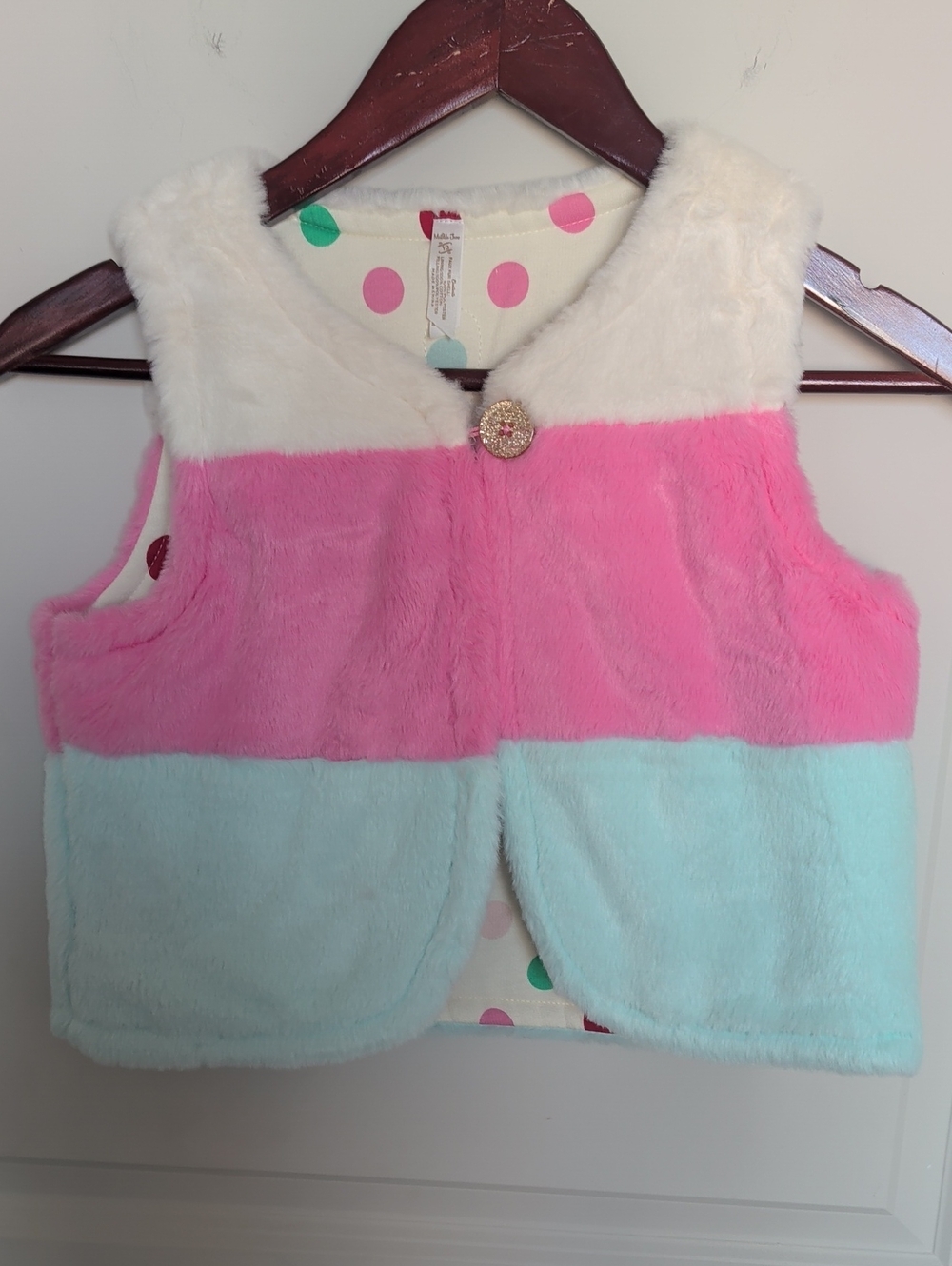Fuzzy Colorblock Vest Reversible- Pink, Cream & Light Blue